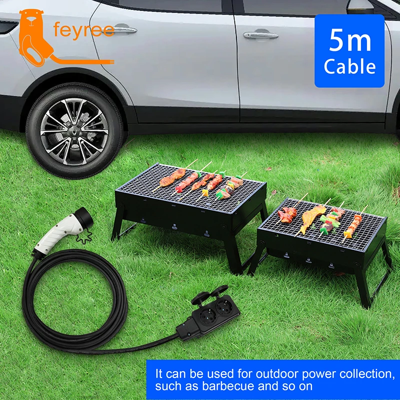 Electric Car Side Discharge Plug EV Type2 16A Charger Cable with EU Socket Outdoor Power Supply Station( need car supports V2L)