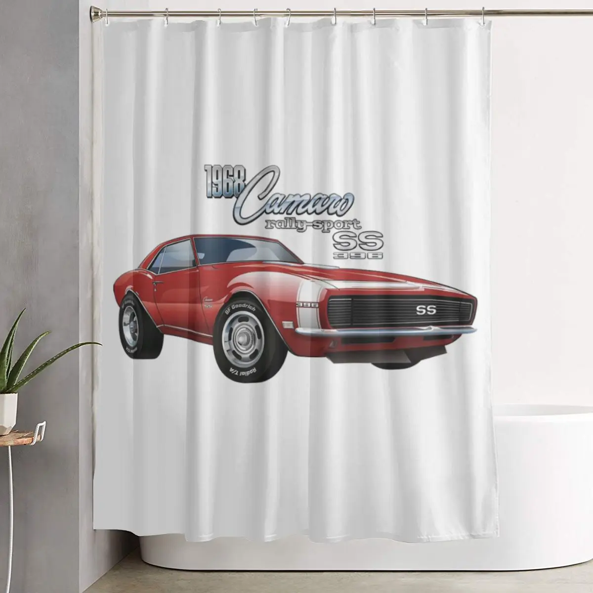 

1968 Camaro RS Red Shower Curtain Bathroom Polyester Waterproof Bath Curtains with Hooks