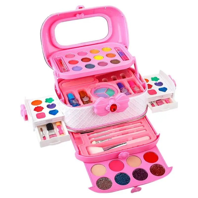 Makeup Set For Girls 26pcs Pretend Play Toys Real Makeup Interactive Preschool Learning Activities Kids Cosmetic Set With Box