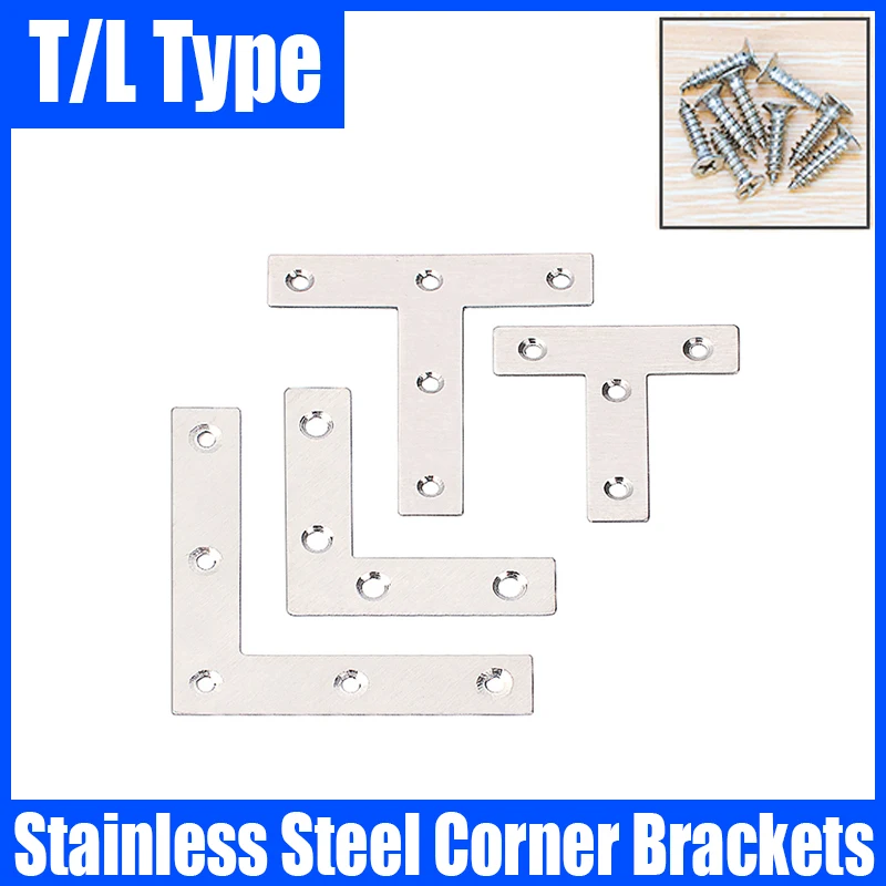 

2/10PC T/L Stainless Steel Corner Brackets Angle Plate Corner Brace Joint Bracket Fastener Flat Bracket Repair Bracket Connector