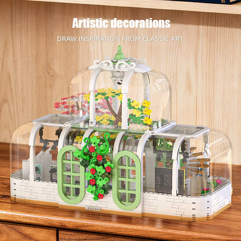 Decompress To Big Sale With Box 66105 Transparent Art Flower House Building  intelligent building block toys birthday gift