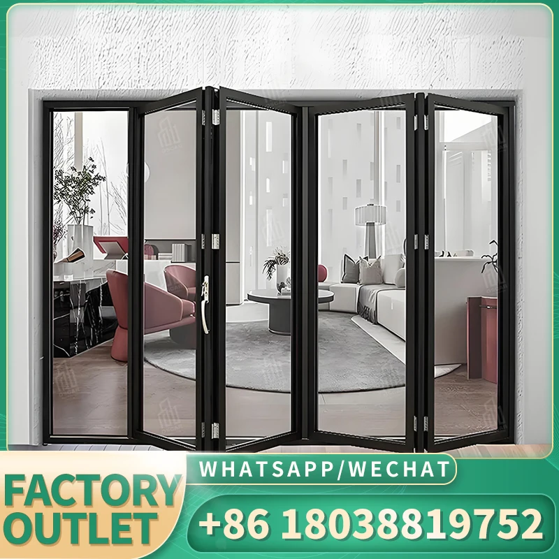 Oscaracso Modern High Aluminum Double Glass Accordion Large Big Bifold Long Bi Fold Exterior Main Entrance Patio Folding Door