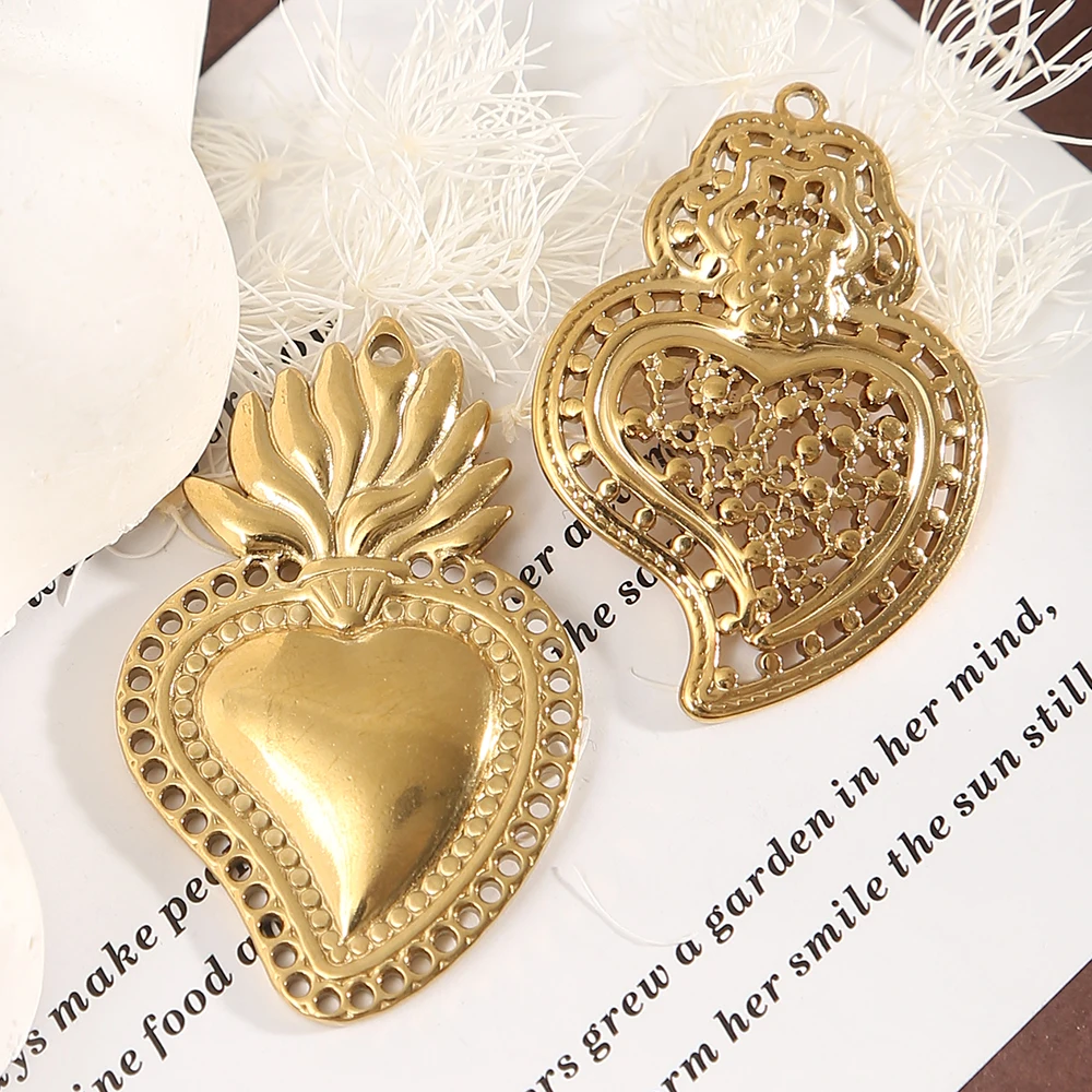5PCS 18K vergoldet nicht anlaufende Vintage Spitze hohle Herz Charms Edelstahl DIY Ohrring machen Teile handgemachte Schmuck finden