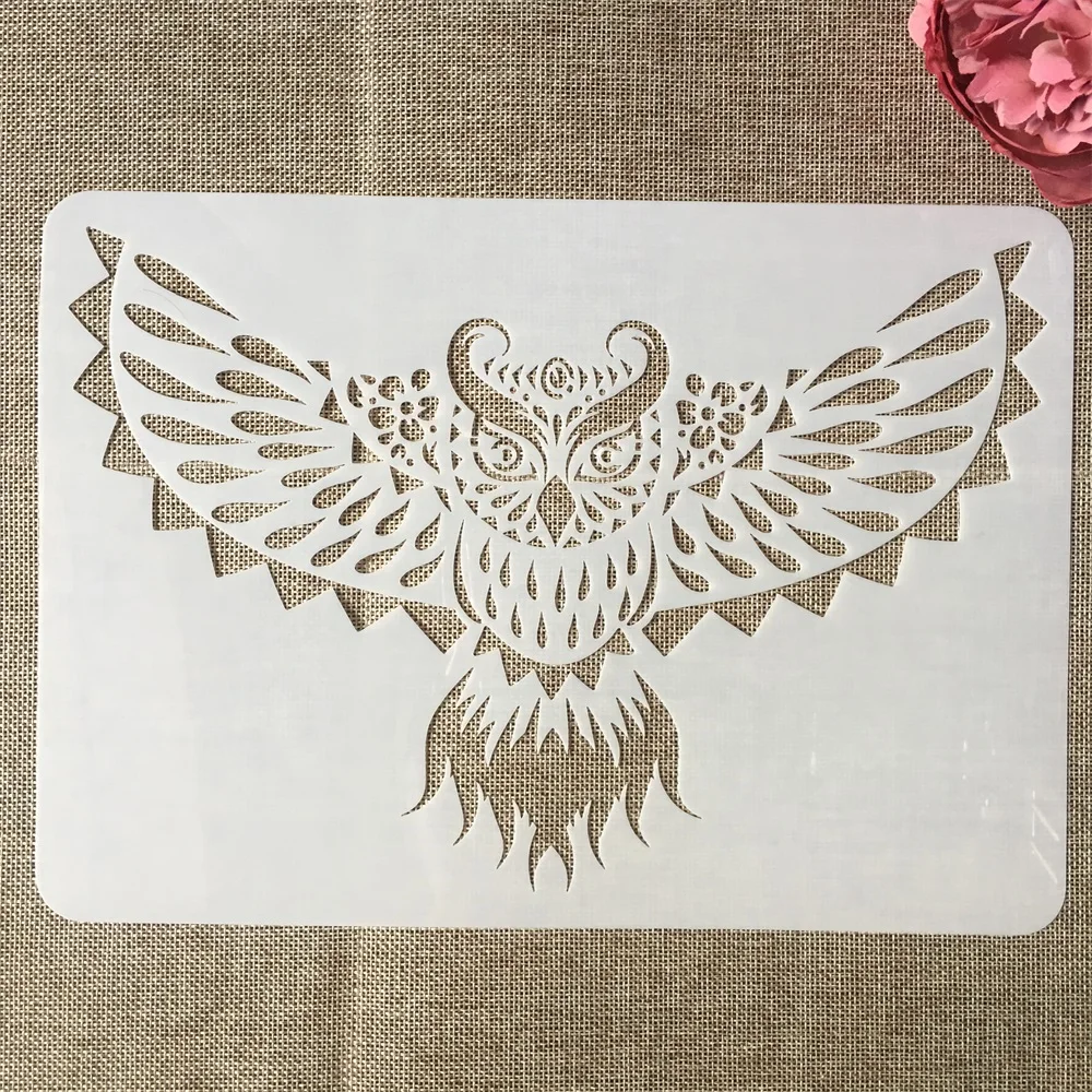 4Pcs/Set A4 29cm Eagle Owl Bird Prey DIY Layering Stencils Painting Scrapbook Coloring Embossing Album Decorative Template