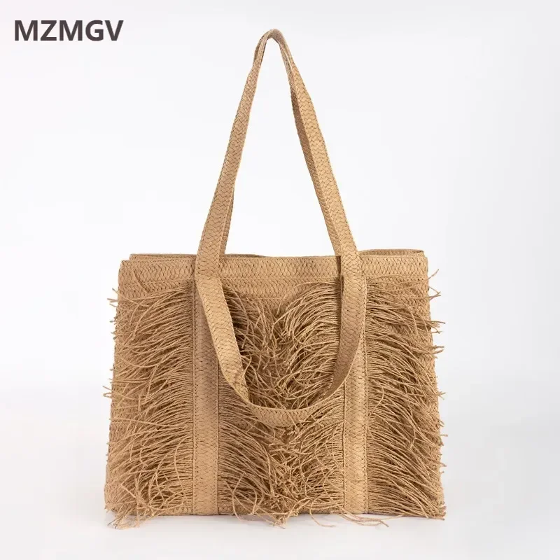 

2025 Bohemian Style Women's Papyrus Woven Tote Bag with Tassels New Eco-Friendly Design Tote Bags for Women Bags for Women