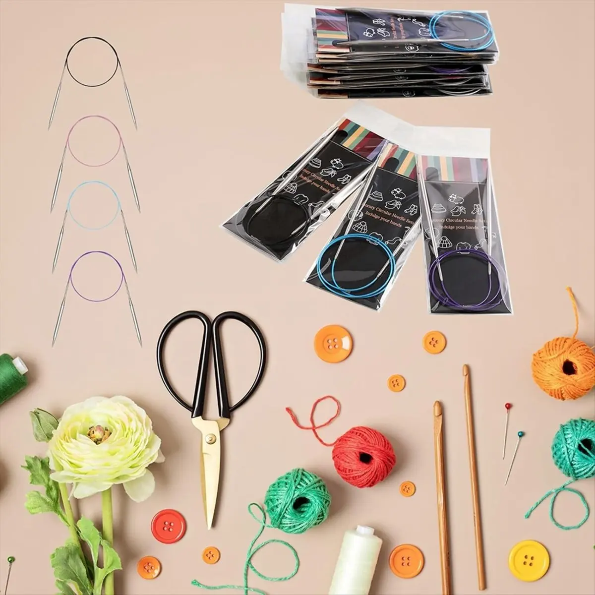 A24I 9Pcs Circular Knitting Needles Set, 40-Inch (100cm) Stainless Steel Knitting Needles, 9 Sizes for Beginners, Knitters