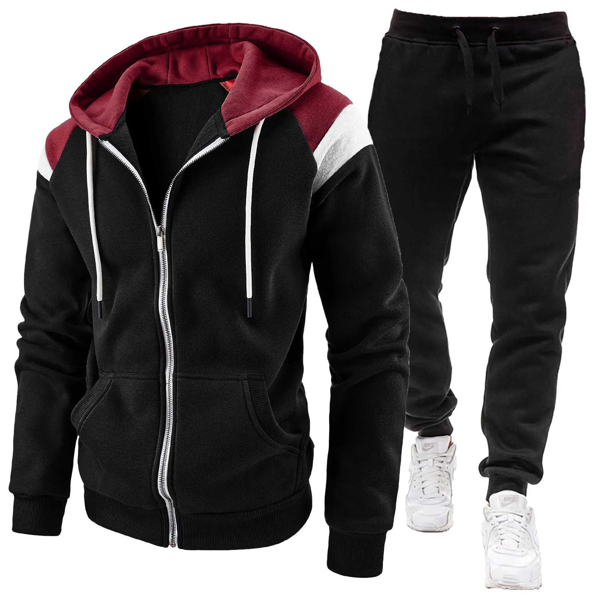 

Men's Color Block Tracksuit Zip Hoodie Casual Sporty Set Fashion Contrast Color Sweatpants Stylish Versatile Trendy Clothing