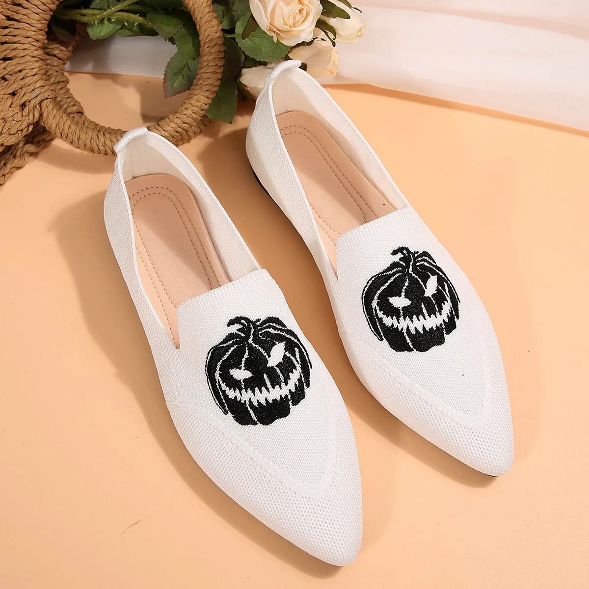 

Women's Pointed Toe Flat Shoes Solid Color Knitted Slip-On Casual Breathable Ballet Flats Loafers Comfortable Footwear