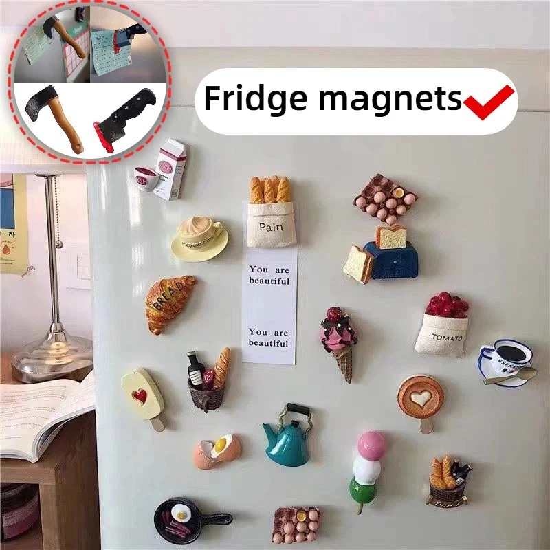 3D Simulation Food Refrigerator Sticker Mini Fun Knife Magnetic Refrigerator Magnets Fried Egg Home Decoration Neodymium Magnets