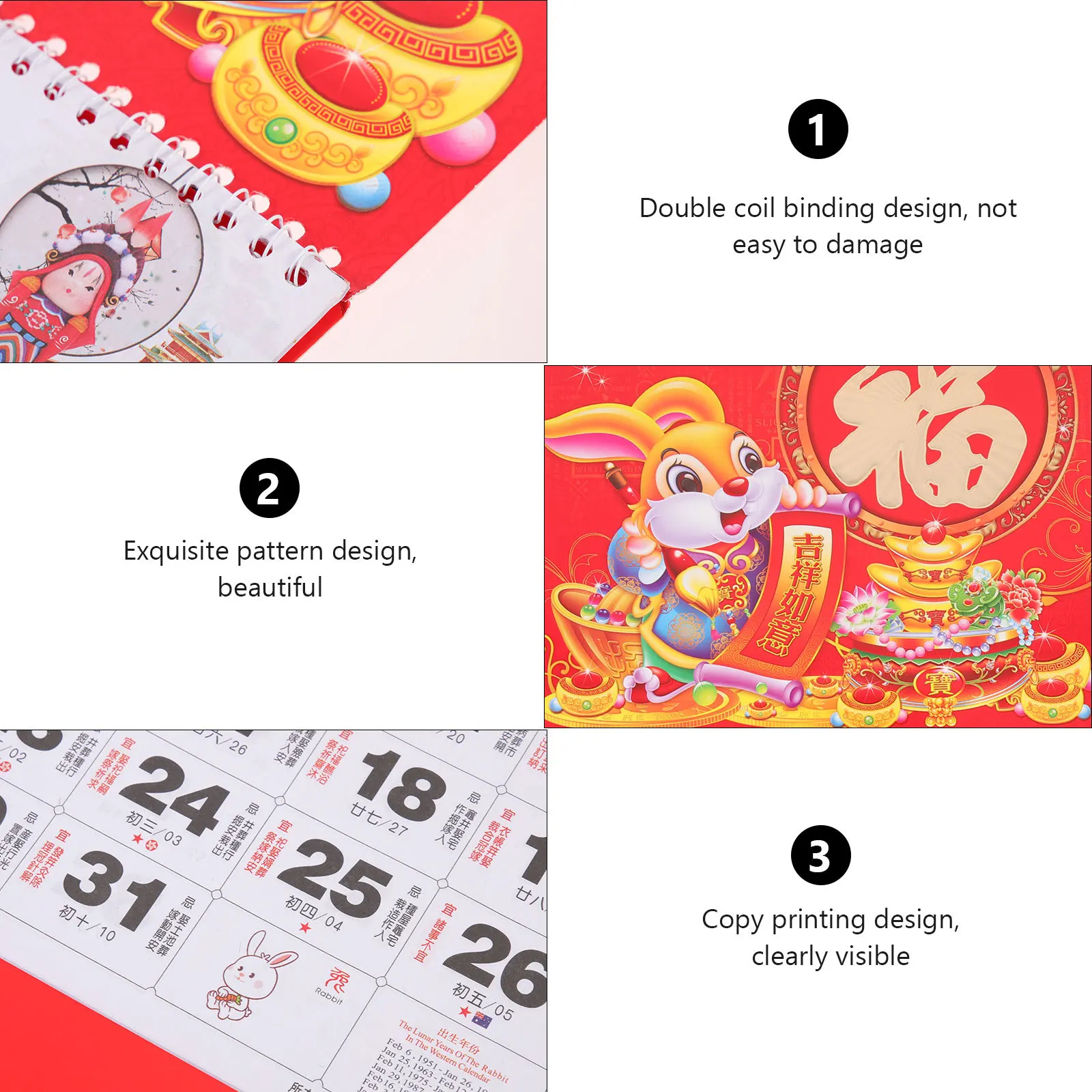 2023 سنة أرنب جدار التقويم عالية الجودة الطباعة التاريخ القمري لفائف ملزمة المواد الآمنة السنة الجديدة ديكور لوازم المنزل #2