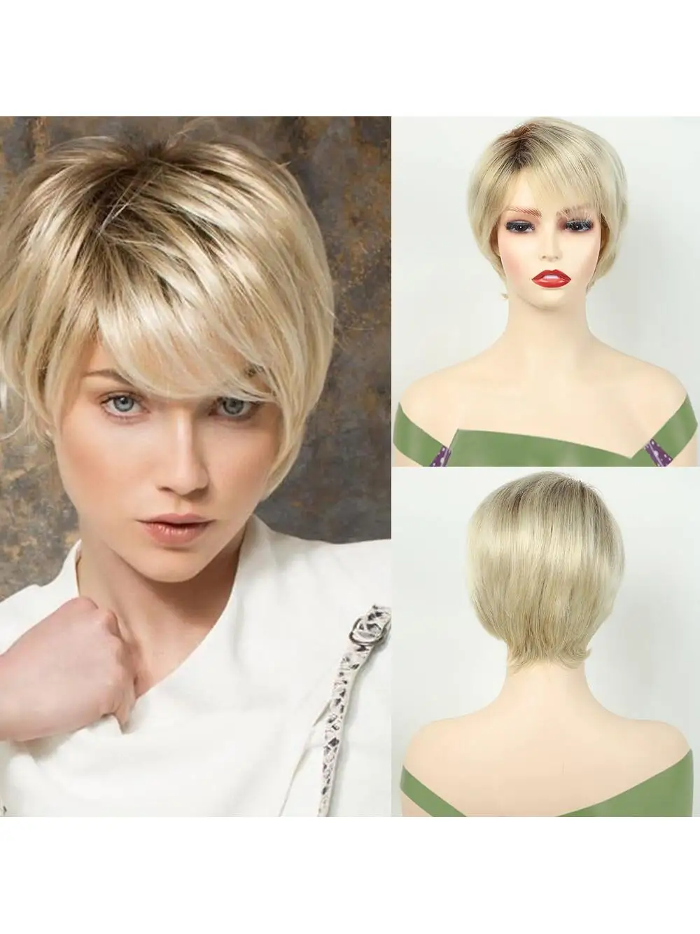 Short Blonde Synthetic Wig Straight Layered Wig Fluffy Bangs For Women\'s Daily Heat-resistant Hair.