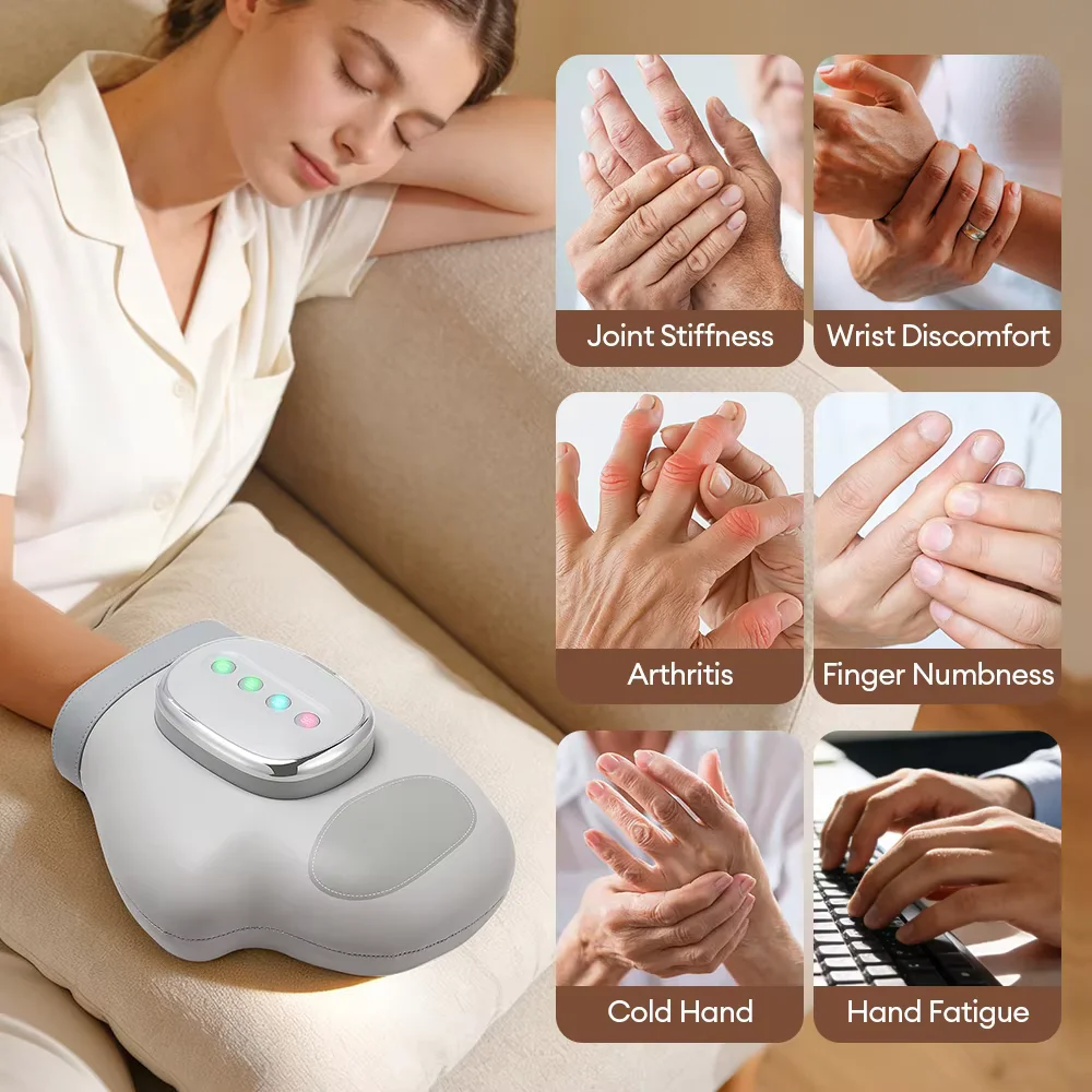 Electric Airbag Hand Massager 5 Levels Compression for Arthritis Carpal Tunnel Pain Relief, Finger Wrist Palm Muscle Relax