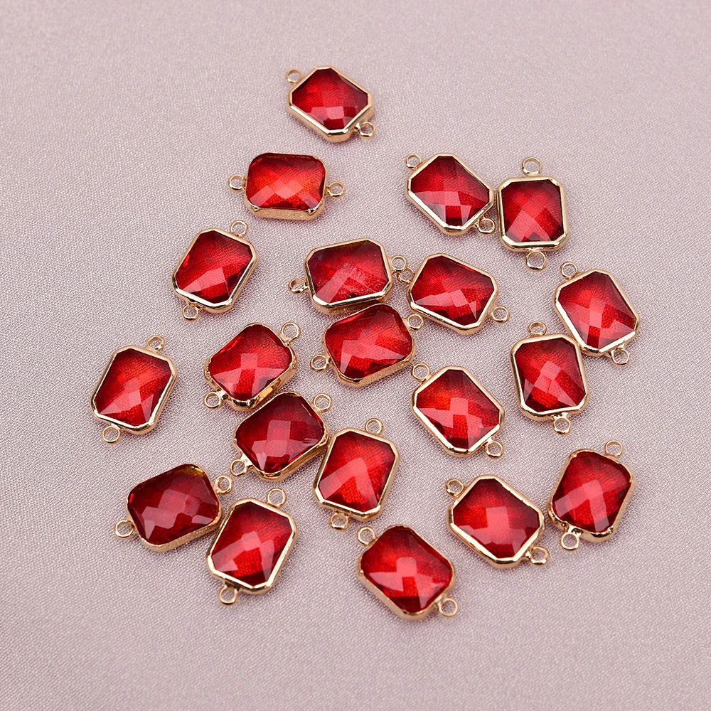

APDGG A002 20 Pcs Red Color Glass Crystal Metal Edged Connector Pendant For Jewelry Making DIY