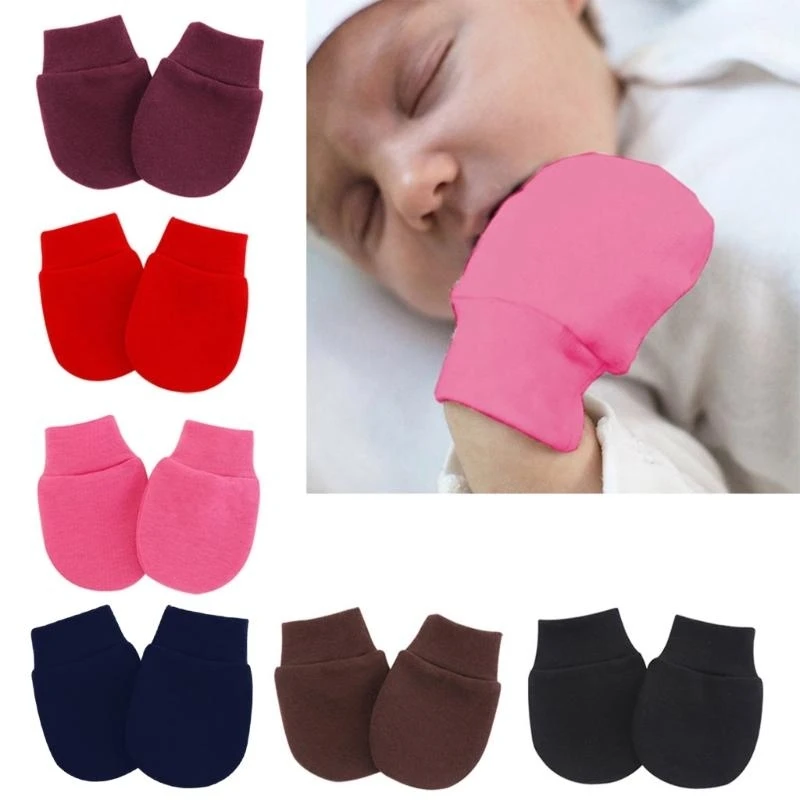 

M76C Boy Girls Cotton No Scratch Gloves Solid Color Mittens for Baby Anti Eat