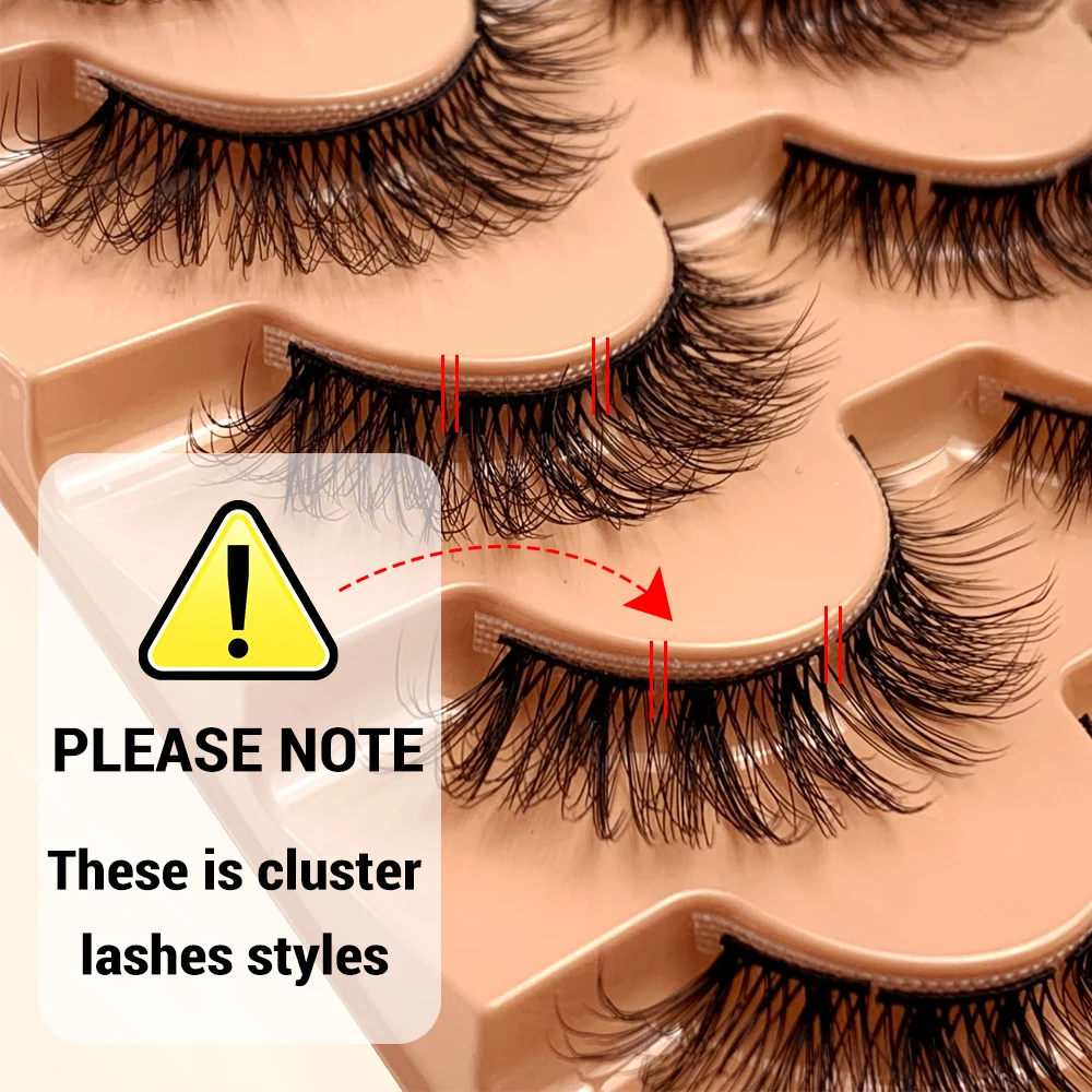 Segmented Full Strip Eyelashes Soft Natural Long Fluffy 7 Pairs False Lash Reusable Wispy Cross Style Mink Volume Make Up Tools