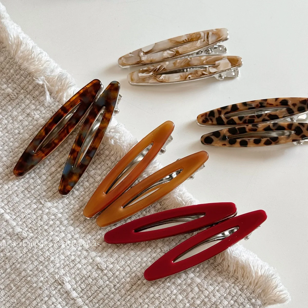 2 unids/set de pinzas para el cabello de acetato, flequillo ovalado calado, Clips de pico de pato, pasadores geométricos, horquillas laterales, accesorios para el cabello para mujeres y niñas