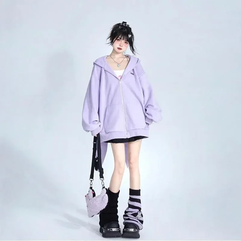 Irabeezt Women Sweatshirts Hooded Button Solid Loose Casual Tops Vintage Cute Preppy Hoddies Autumn Spring Female Clothes