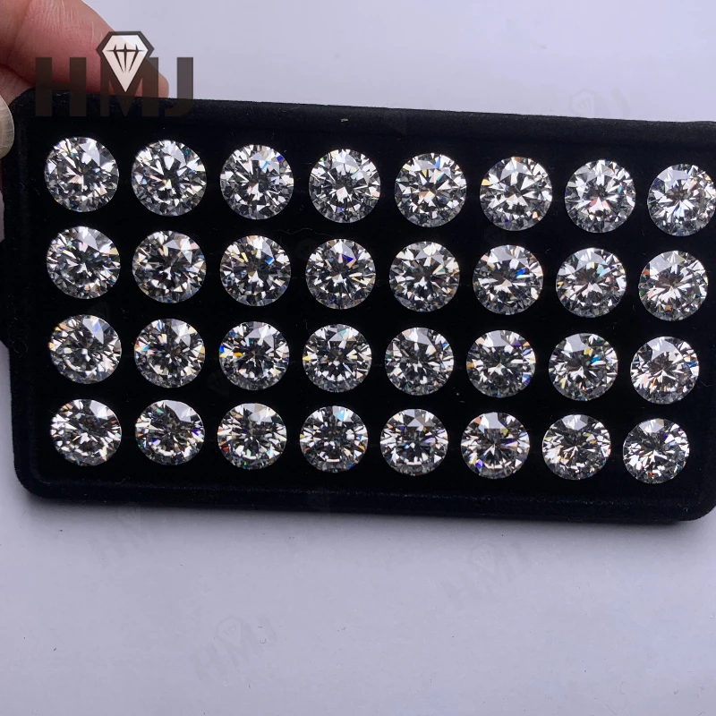 HMJ 0,1-13 Karat Moissanit-Stein, runde Form, Farbe D, Reinheit VVS1, Brillantschliff, Diamanttester-geprüft, mit GRA-Zertifikat, Perlen – Detail 37