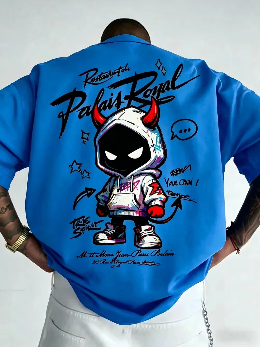 American Men's Summer Personalized Small Devil Letter 3D Print Comfortable And Breathable Round Neck T-Shirt Outdoor Street Top
