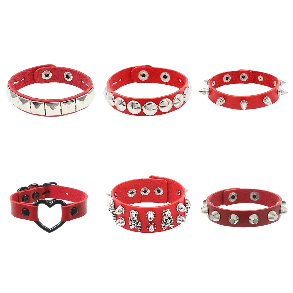 2024 Red Pink Hip Hop Rock PU Leather Bracelet Punk Stud Spike Rivet Punk Bangle Bracelet Wristband Jewelry Accessories Gifts