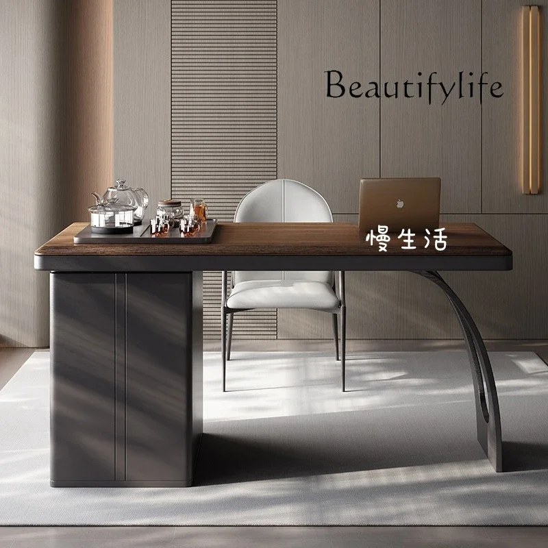 A Light Luxury High-end Tea Table And Chair Combination Italian Minimalist Office Desk Solid Wood High-end Sense