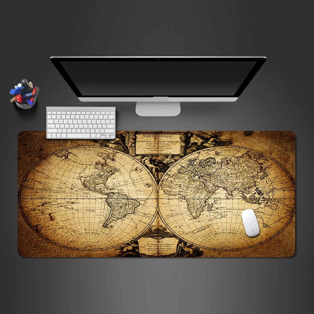 Eski dünya haritası Mouse pad büyük Xxl ofis bilgisayar sümen Vintage Mousepad Gamer 900X400 masa mat oyun Anime ped Mosue paspaslar