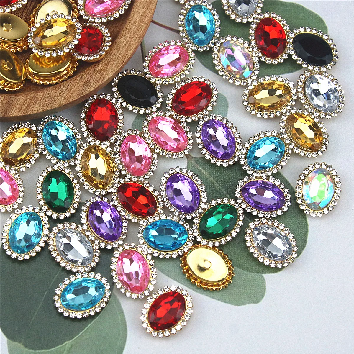 Tear 0val acrylic Rhinestones Sew On Teardrop Crystal Stone Diamond Metal Base Buckle Wedding garment hat shoe Decorate