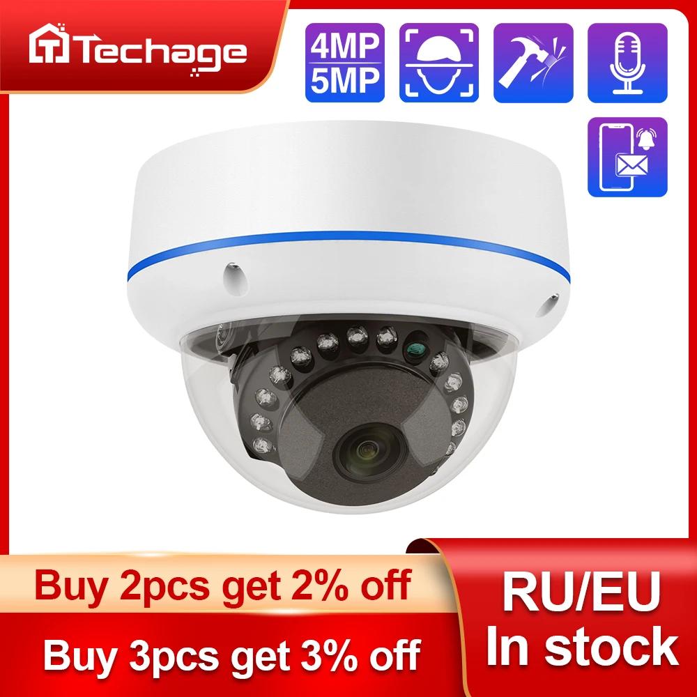 Techage H.265 4MP 5MP Indoor Dome POE Camera One-way Audio Metal VandalProof Case IPC P2P For CCTV Video Security Surveillance