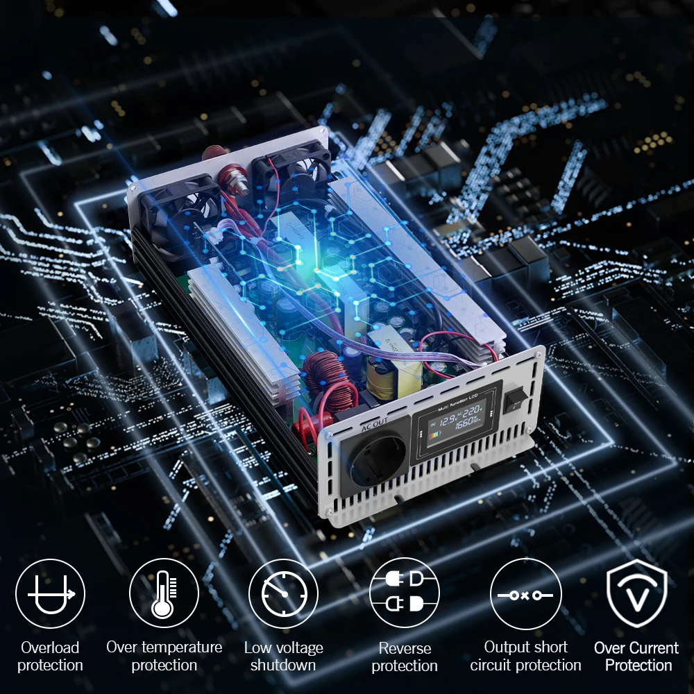 FDIK العاكس 12 فولت 220 فولت موجة جيبية نقية العاكس 24 فولت 5000 واط مع شاشة ملونة عرض محول الطاقة الشمسية ل RV والتخييم #4