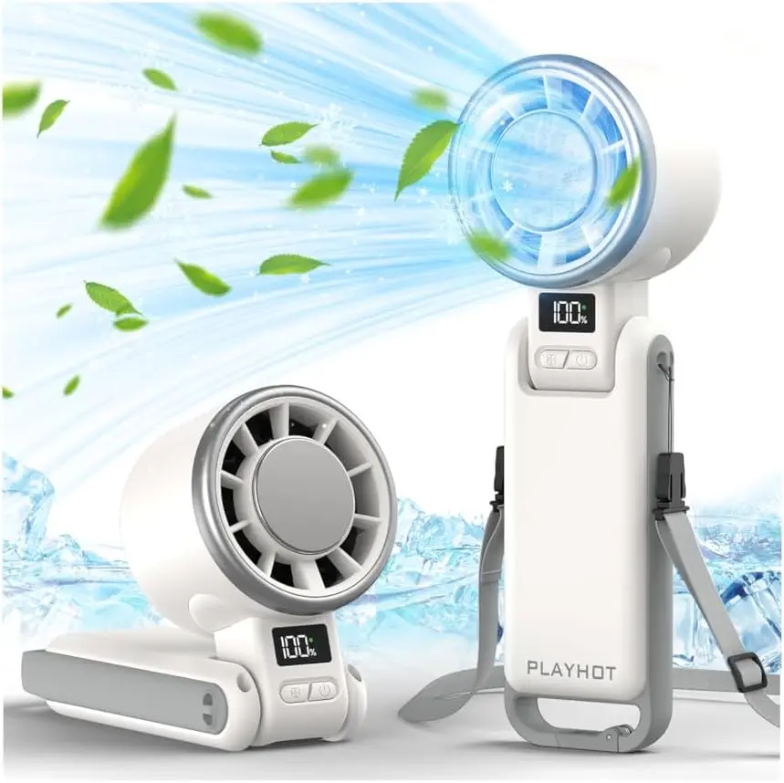 

Портативный ручной вентилятор с функцией охлаждения льдом, 12-часовая автономная работа, 5 скоростей, дизайн 3-в-1 для личного использования