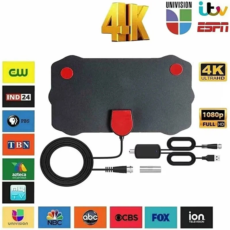 Antena de TV Digital de 5000 Millas, Antena HDTV Interior, Amplificador de Señal de Alto Alcance, Receptor Satelital, Mini Antena