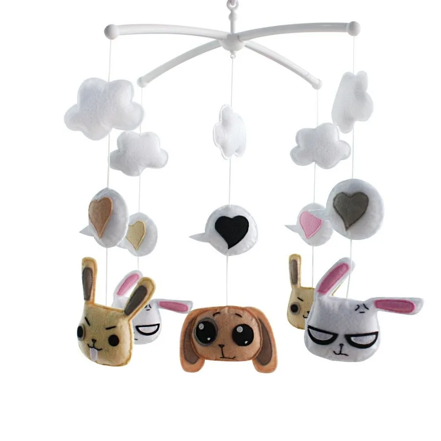 

Handmade Cute Rabbit Dogs Baby Crib Mobile Nursery Room Dr Musical Mobile Crib Toy for Girls Boys