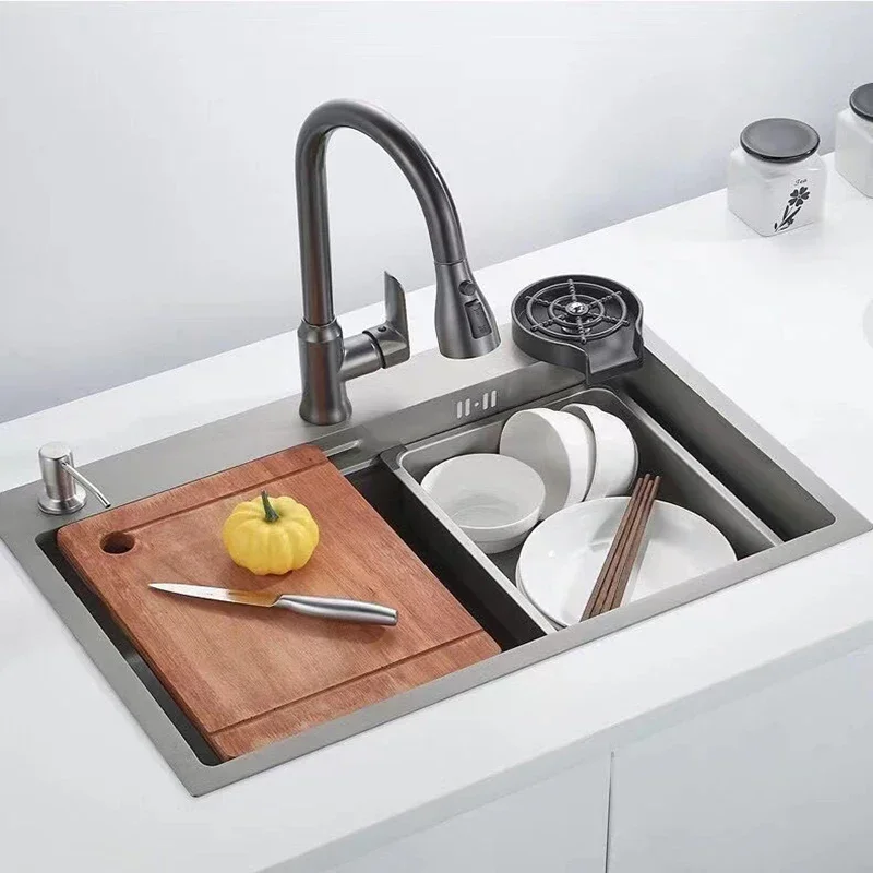 Torneira de cozinha único buraco puxar para fora Bico Kitchen Sink Mixer Tap Stream Pulverizador Cabeça Chrome/Black Mixer Tap torneira de cozinha monocomando torneira monocomando cozinha misturador monocomando cozinha