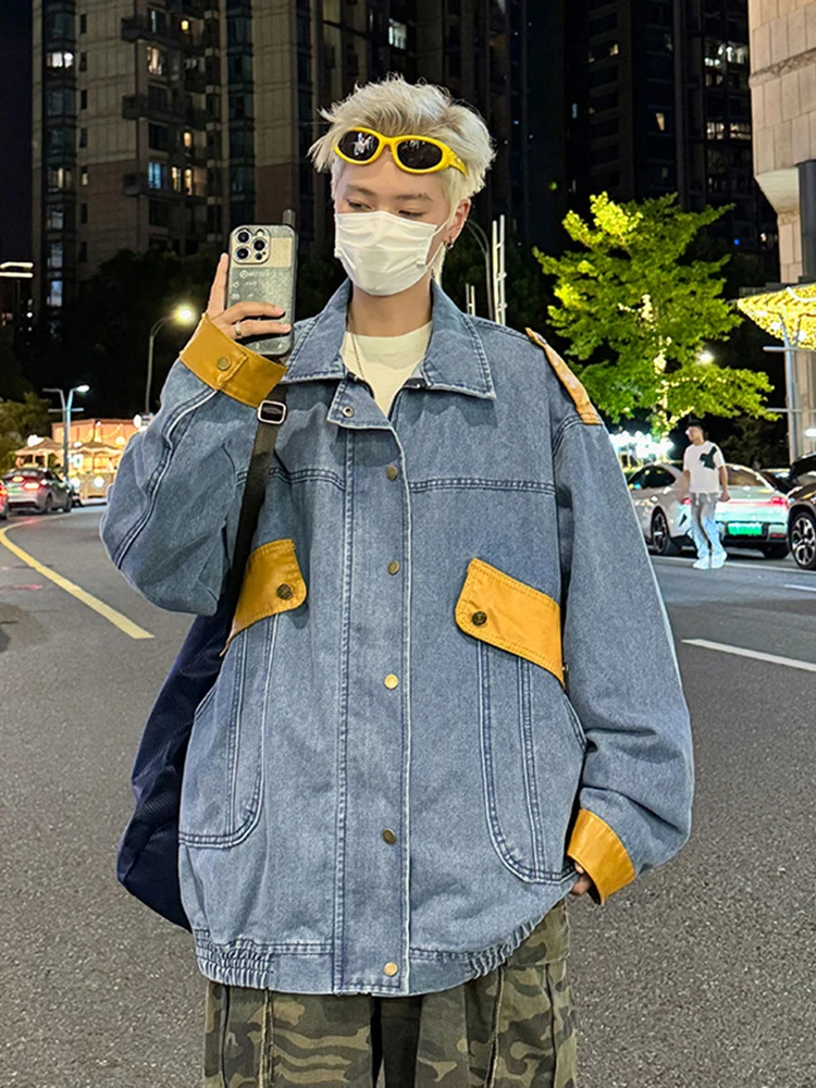 

Мужские джинсы в стиле ретро, американские винтажные лоскутные цвета Blo, джинсы, весна-осень, модный брендовый дизайн INS, крутое пальто Haome