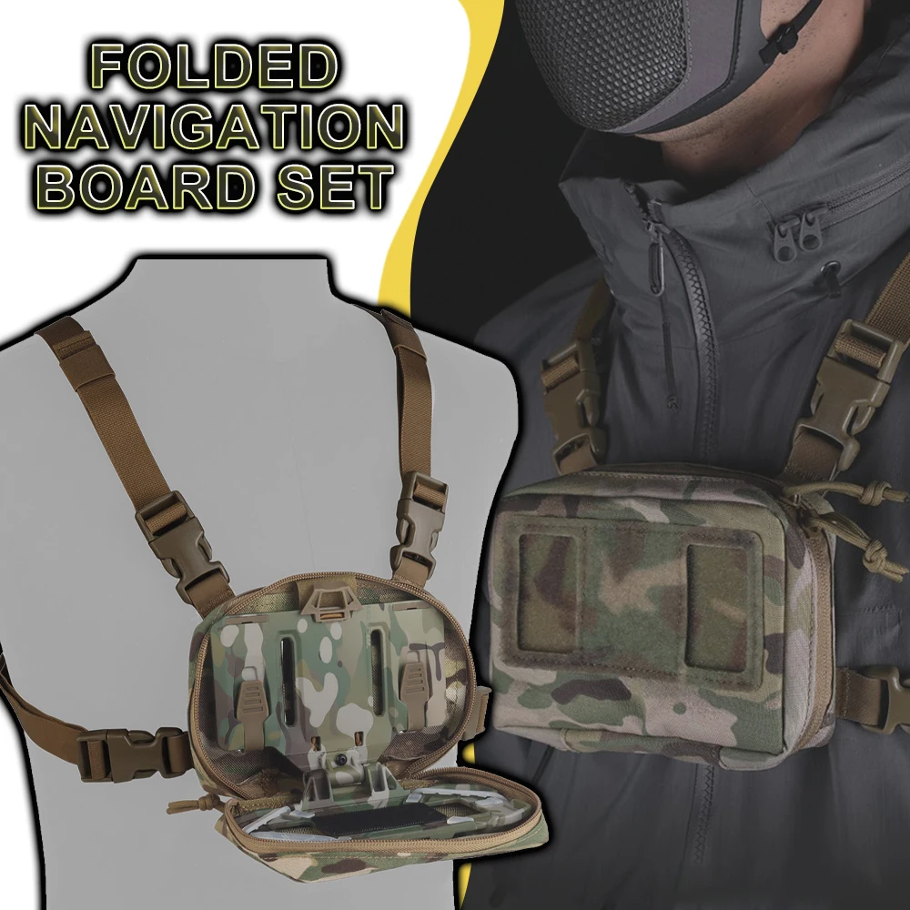 Tactical Folded Navigation Board Set MOLLE Chest Pouch Double Zipper Airsoft Mobile Phone Protective Bag for Outdoor Sports