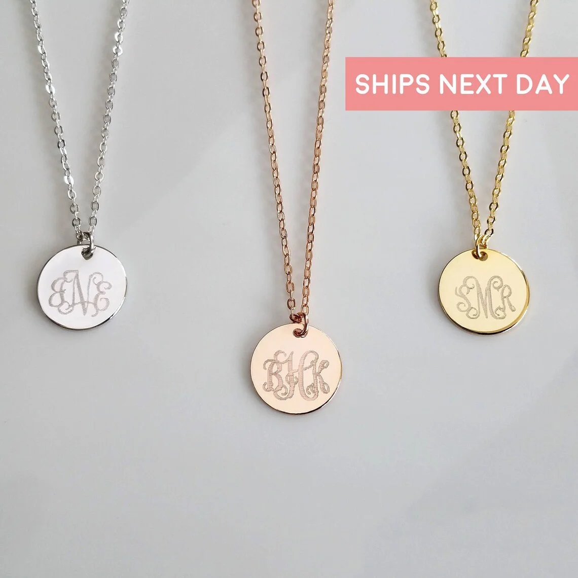 Monogram Disc Necklace Dainty Initials Necklace Bridesmaid Gift Personalized Monogram Necklace Custom Monogram Wedding Gift