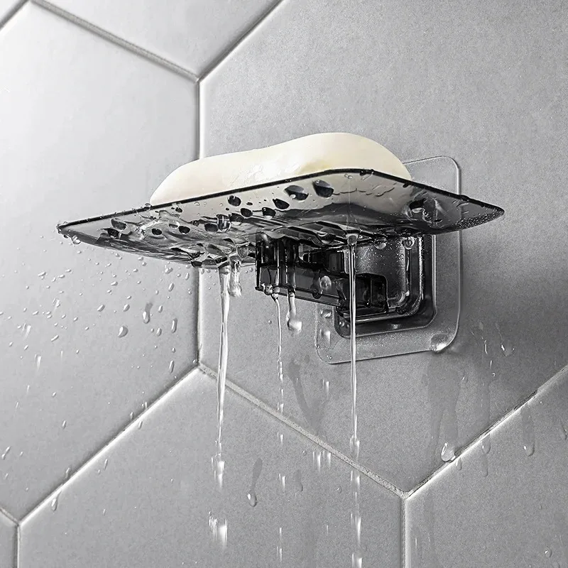 1Pcs Soap Rack No Drilling Wall Mounted Double Layer Soap Holder Soap Sponge Dish Bathroom Accessories Soap Dishes Self Adhesive