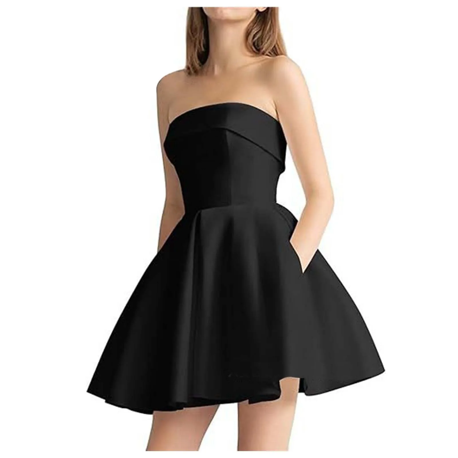 Elegant Strapless A Line Cocktail Dress Slim Waist Sleeveless Short Prom Gown For Birthday Party Tie Affair Dresses for Women