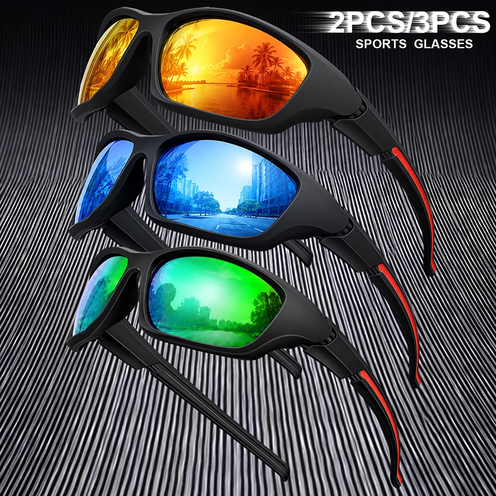 2/3pcs Men'S Sport Outdoor Protective Sunglasses Glasses Set TAC Lenses Polarized Anti-Glare Coating for Driving