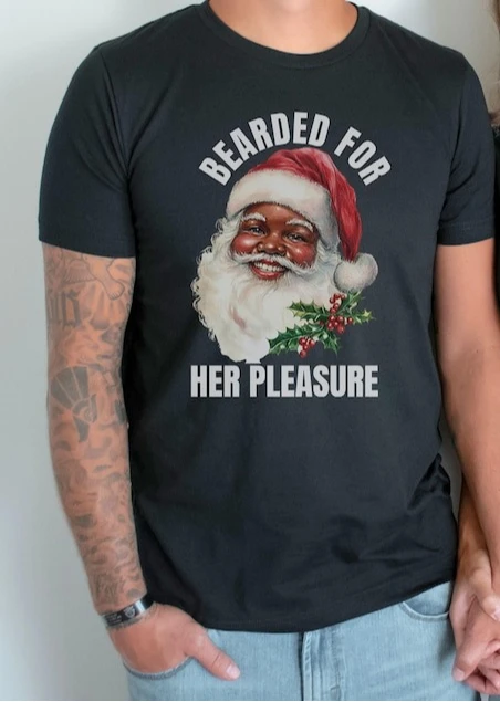 Funny Matching Christmas Couple T-Shirts Raunchy Xmas Tees Beard and Trimmed Black Santa Printed T-shirt Tops Fashion All-match