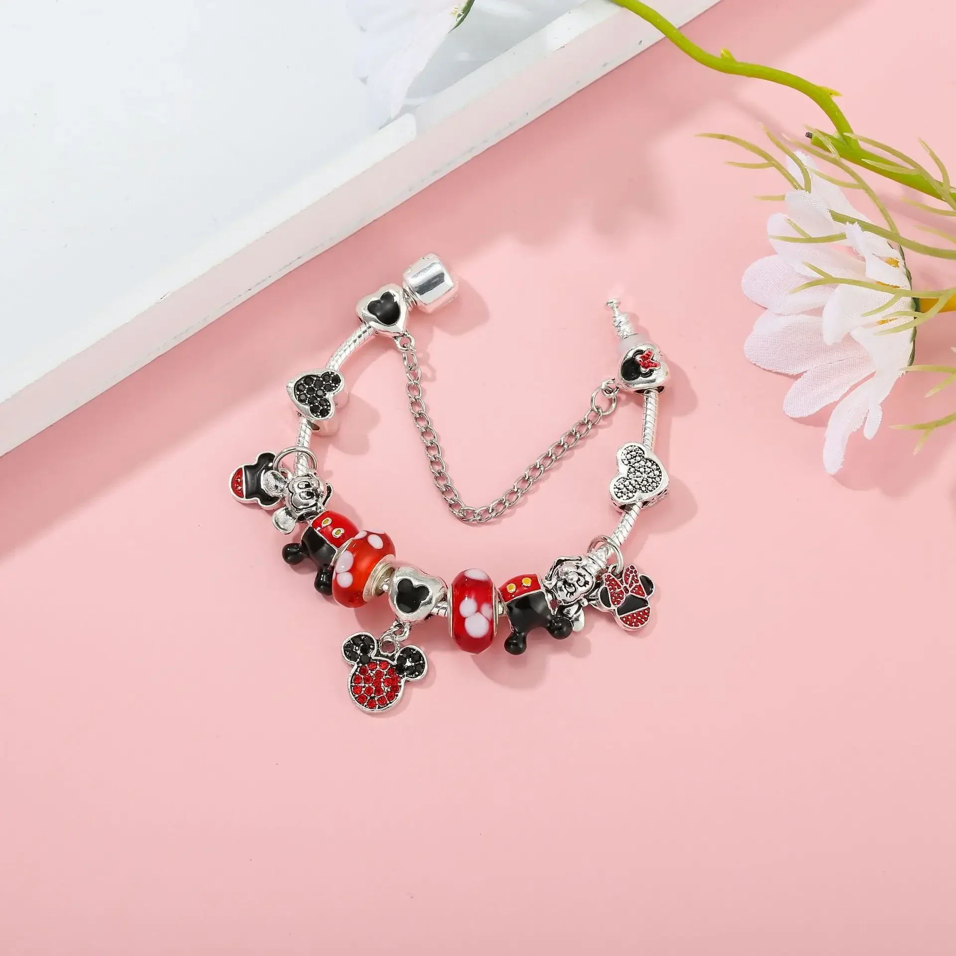 Disney Classic Design Mickey Minnie Charm Bracelet Silver Color Round Women Girl Fashion Jewelry Bracelet Pulsera Mujer view 4
