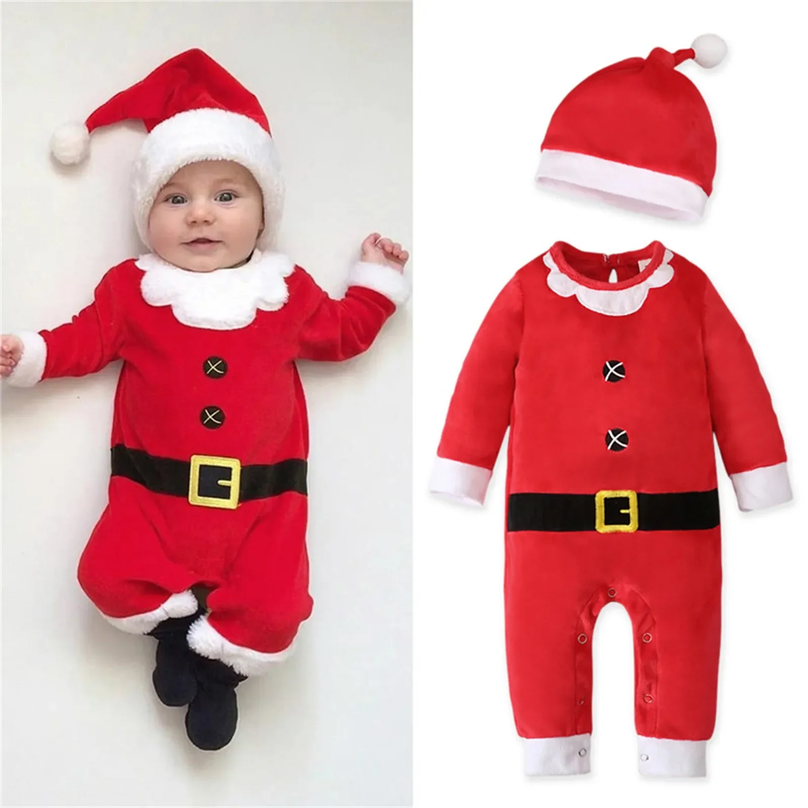 Weihnachten Karneval Neugeborene Baby Baby Mädchen Fleece Stram pler Overall Weihnachts hut Outfits Kostüme verkleiden Party Cosplay Comtome