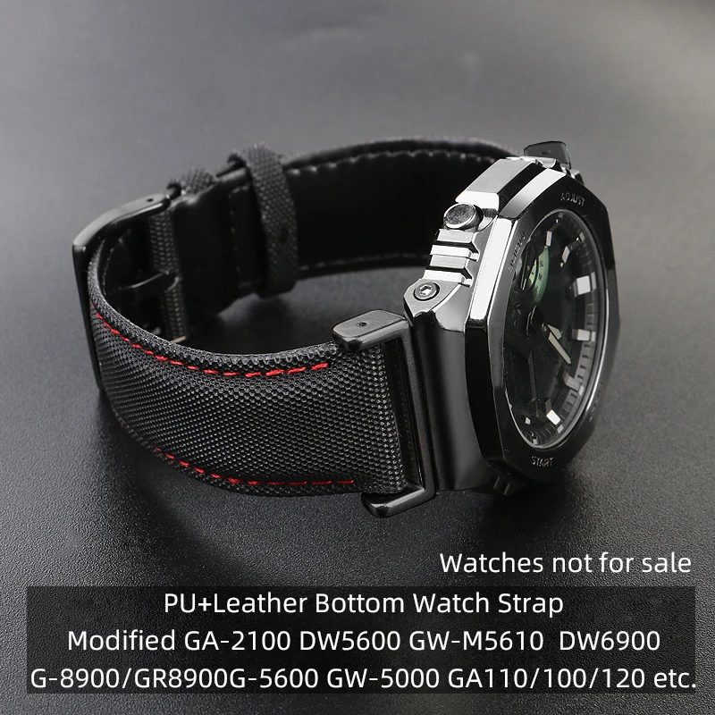 PU Nylon Grain Leather Bottom Watch Strap 16mm For CasiOak GA-2100 Casio DW5600 GW5000/M5610 G/GR/GW-8900 GA110 Adapter Bracelet