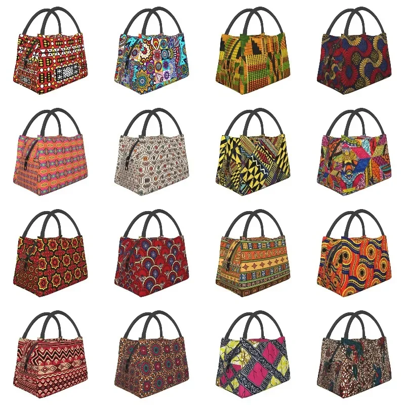 Kizomba-Bolsa de almuerzo con estampado de Samakaka Ankara, bolsa de almuerzo aislada para diseño de cera de patrón africano, caja Bento térmica más
