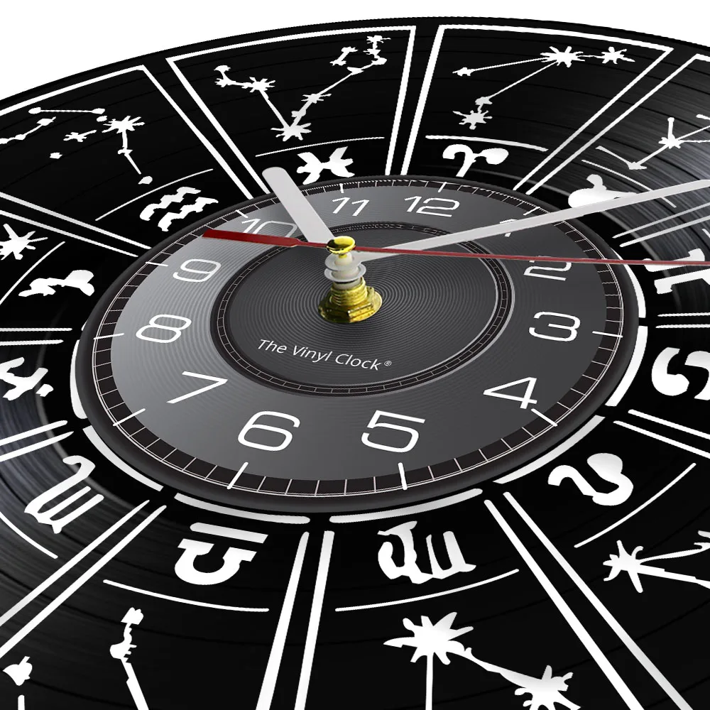 Constellation Wall Clock Dazzling Zodiac Sign Horoscope Astrology Vinyl Record Wall Clock Modern Wall Art Time Clock For Bedroom