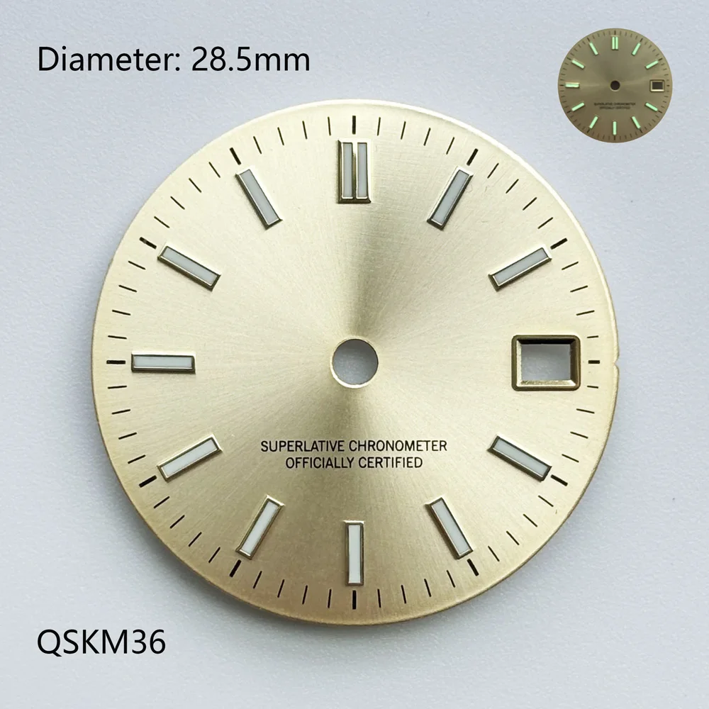 28.5mm nh35 dial luminoso azul preto gradiente sunburst dial para nh35 movimento mecânico automático watchmods pode personalizar logotipo