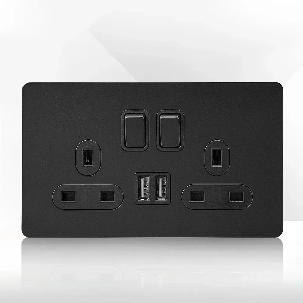 Wall Push Button Switch High-quality Matte Black Stainless Steel Panel 13A UK Socket for Home Improvement