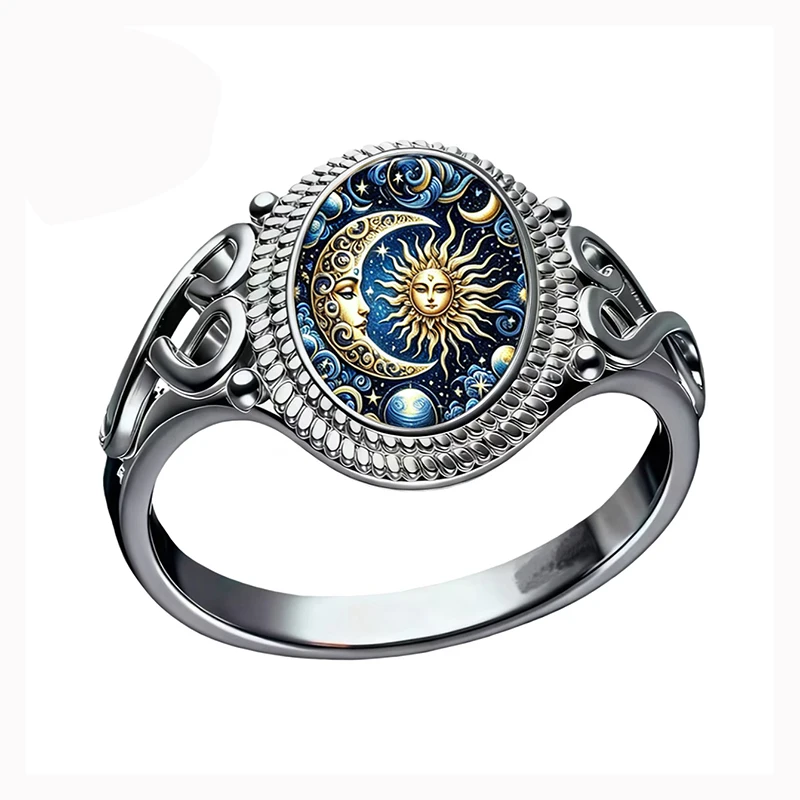 Vintage Sternenhimmel-Sonnen-Paar-Ringe im Boho-Stil, Stilvoller Hypoallergener Schmuck für Männer, Valentinstagsgeschenke – Detail 4