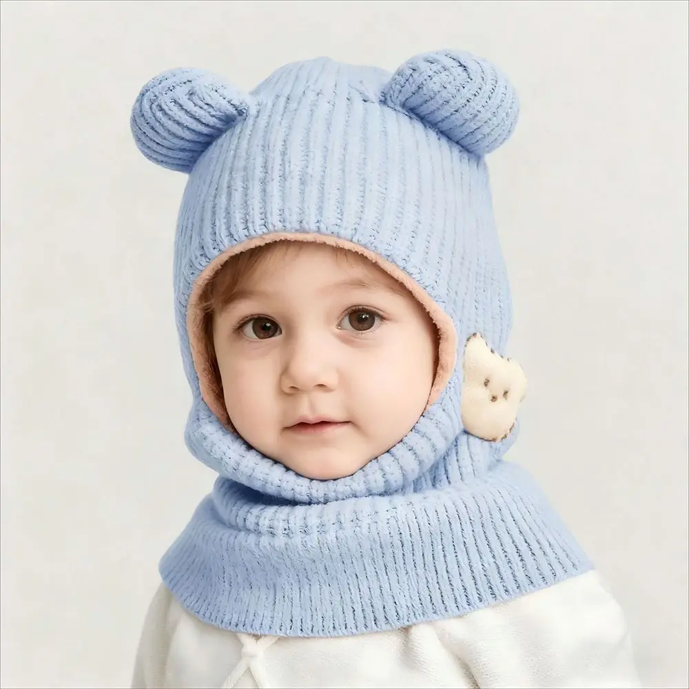 

New Fleece Knit Hat Cartoon Pattern Windproof Winter Cap Warm Thick One Piece Scarf Hat Winter