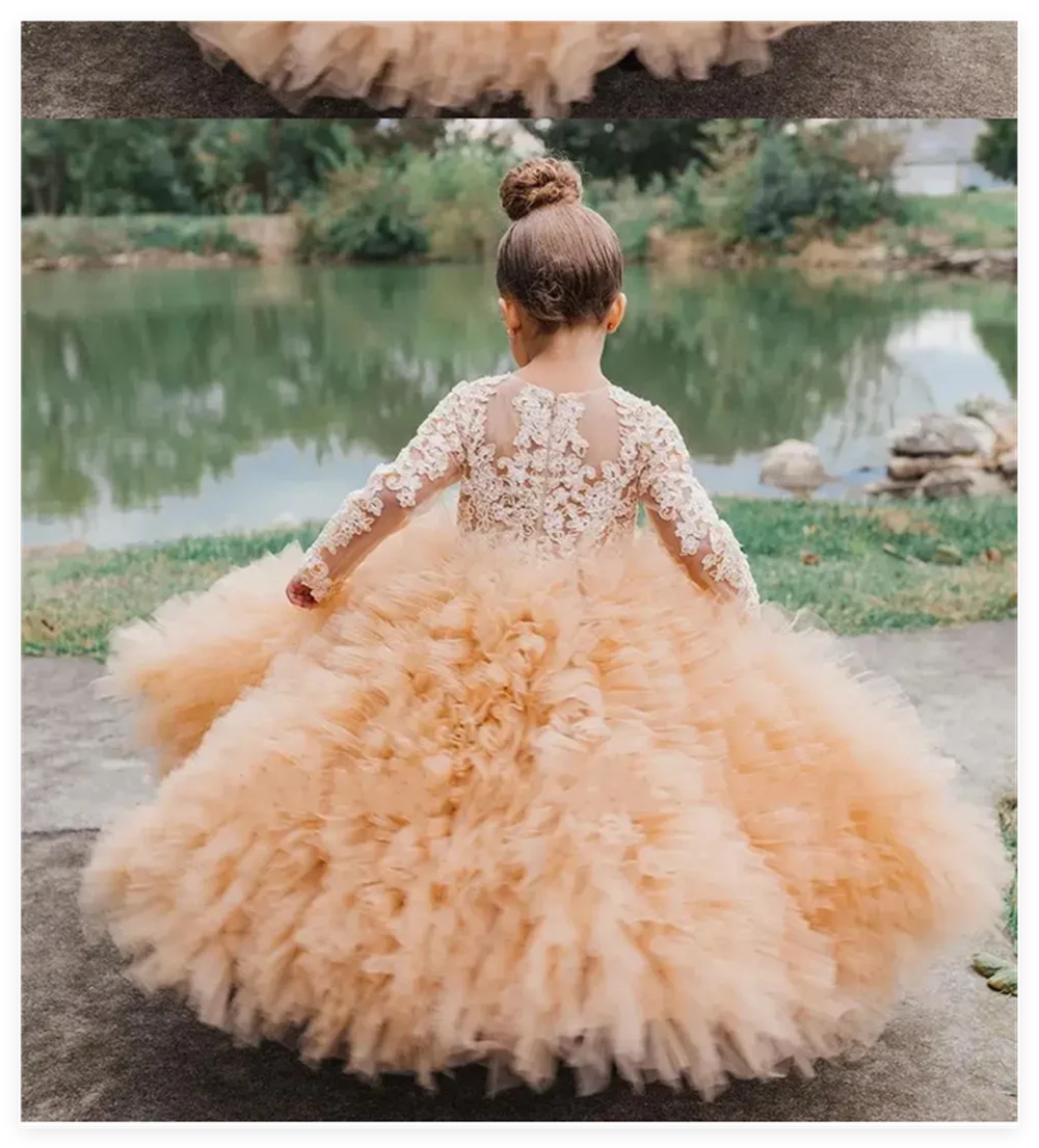 Flower Girl Dresses for Wedding Extra Puffy Ruffles Litter Baby Girls Birthday Photos Shoot Kids Prom Gowns for Party